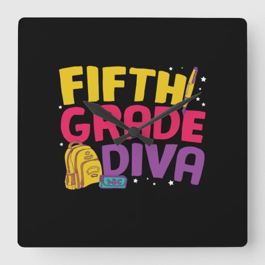 5e graad leraar vijfde graad diva vierkante klok (Voorkant)