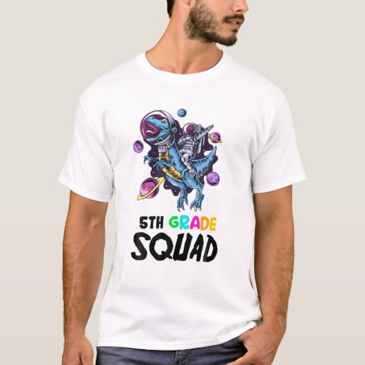 5e graad SQUAD Funny Astronaut Riding Rex leraar T-shirt (Voorkant)