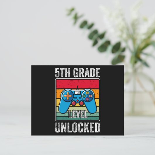 5e graad van Unlock Back to School Video Gamer Briefkaart (Staand voorkant)