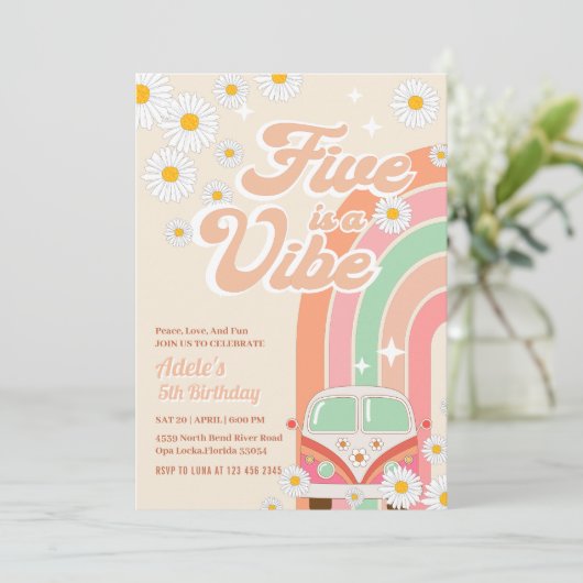 5e Groovy Verjaardag Daisy Hippie Verjaardag Kaart (Staand voorkant)