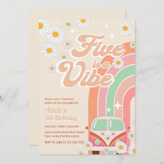 5e Groovy Verjaardag Daisy Hippie Verjaardag Kaart (Voorkant / Achterkant)