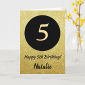 5e Happy Birthday Zwart en Goud Glitter Kaart (Gele Bloem)