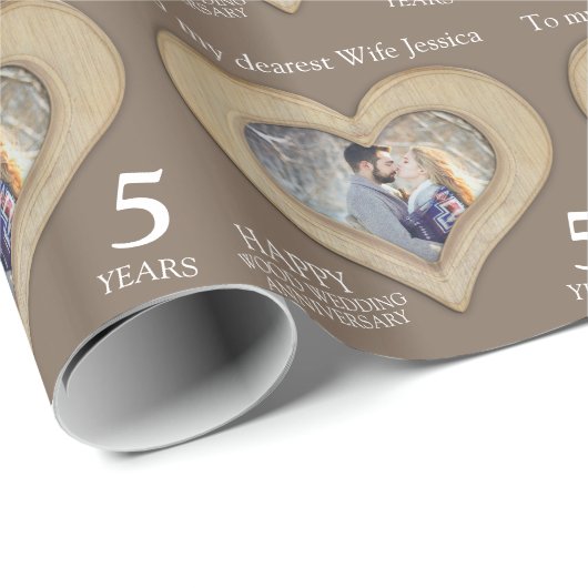 5e hout bruiloft verjaardag aangepaste foto wrap cadeaupapier (Rol Hoek)