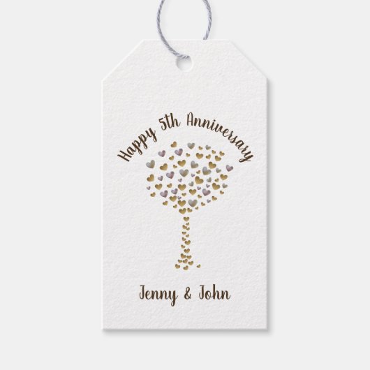 5e hout trouwdag vlinder boom cadeaulabel (Voorkant)