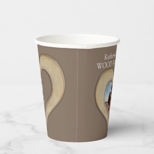 5e houten bruiloft hartfoto bruin papieren bekers (Rechts)