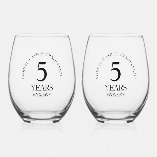 5e houten bruiloft Jubileum handtekening Wijnglas Zonder Voet (Voorkant)