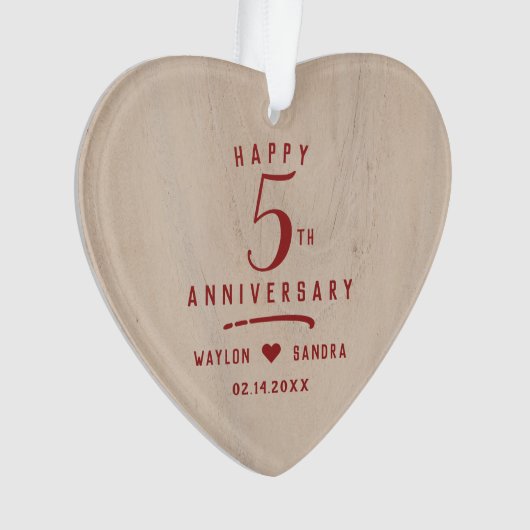 5e houten cadeau bruiloft Jubileum Ornament (voorkant)