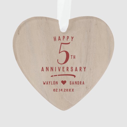 5e houten cadeau bruiloft Jubileum Ornament (achterkant)