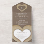 5e houten hart trouwdag bruin all in one uitnodiging (Binnen)