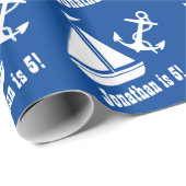 5e jaardag Zeilboot en anker-autisch thema A1 Cadeaupapier (Rol Hoek)