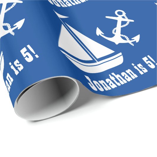 5e jaardag Zeilboot en anker-autisch thema A1 Cadeaupapier (Rol Hoek)