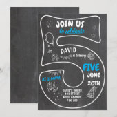 5e Jongen Verjaardag Krijtbord Blauw Nummer Kaart (Voorkant / Achterkant)