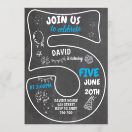 5e Jongen Verjaardag Krijtbord Blauw Nummer Kaart