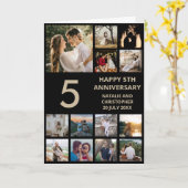 5e Jubileum 13 Foto Collage Black en Gold Kaart (Gele Bloem)