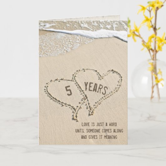 5e Jubileum Beach Hearts Kaart (Gele Bloem)