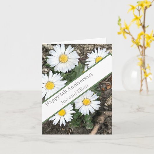 5e Jubileum, bewerkbaar Kaart (Gele Bloem)