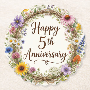 5e jubileum bloem kartonnen onderzetters