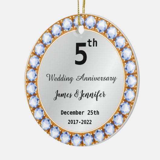 5e Jubileum diamant Keramisch Ornament (Links)