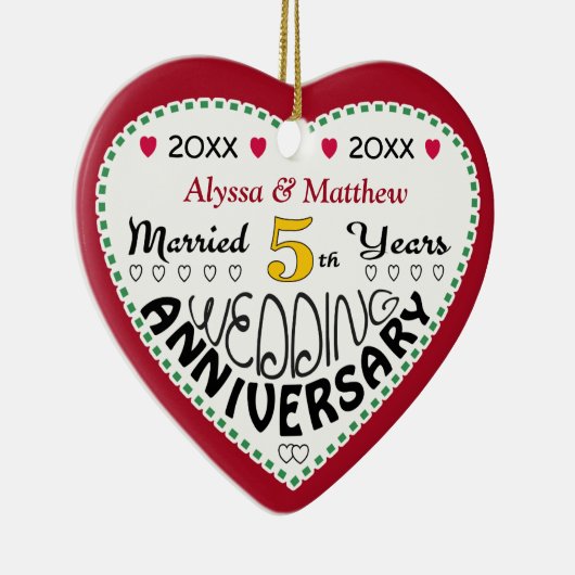 5e Jubileum Gift Hartvormige Kerst Keramisch Ornament (Rechts)