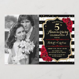 5e Jubileum met foto - Gold Black Red Kaart