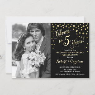 5e jubileum met foto - Goud Zwart Kaart