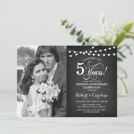 5e Jubileum met Foto - Krijtbord Wit Kaart (Staand voorkant)