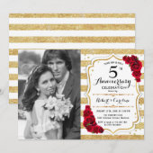 5e Jubileum met foto - Red Gold White Kaart (Voorkant / Achterkant)