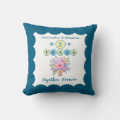 5e jubileum namen gerbera bloemen blauw kussen (Voorkant)