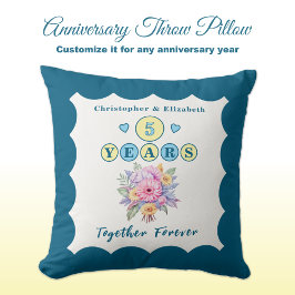 5e jubileum namen gerbera bloemen blauw kussen