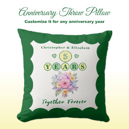 5e jubileum namen gerbera bloemen groen kussen