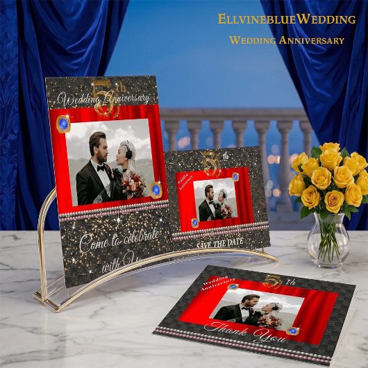 5e jubileum Save the Date-foto |Saffierblauw Kaart