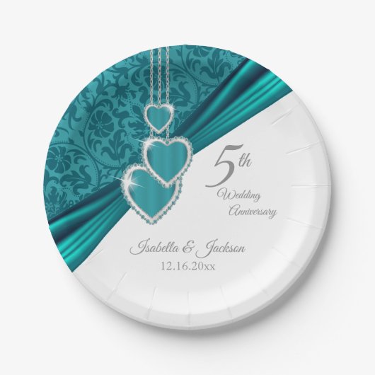 5e Jubileum Turquoise Wedding Design Papieren Bordje (Voorkant)