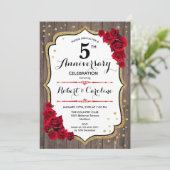 5e Jubileum Uitnodiging - Wood Gold Red (Staand voorkant)