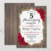 5e Jubileum Uitnodiging - Wood Gold Red (Voorkant / Achterkant)