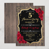 5e Jubileum Uitnodiging - Wood Red Gold (Voorkant / Achterkant)