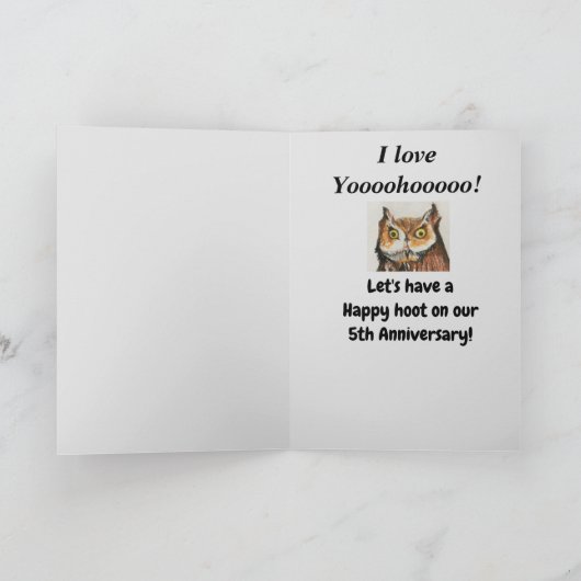5e Jubileum voor mijn man Funny Owl Kaart (Binnen)