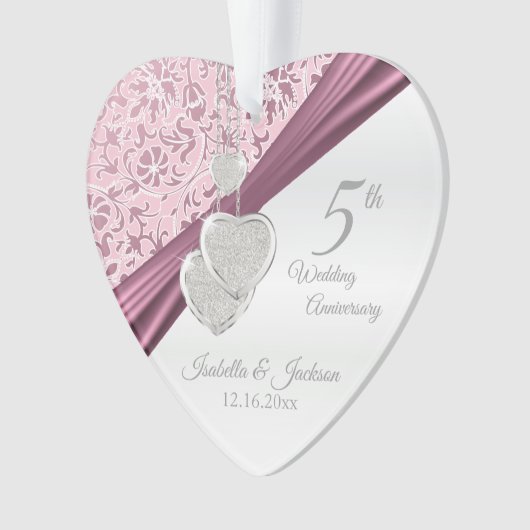5e Jubileum voor roze bruiloft Ornament (voorkant)