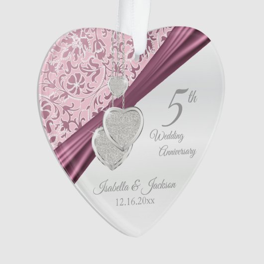 5e Jubileum voor roze bruiloft Ornament (voorkant)