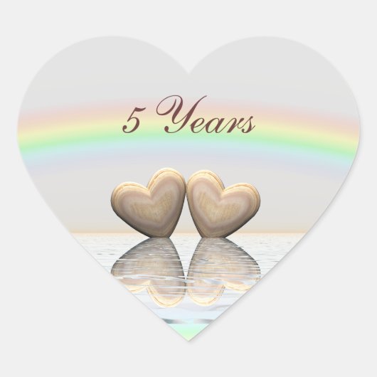 5e Jubileum Wooden Hearts Hart Sticker (Voorkant)