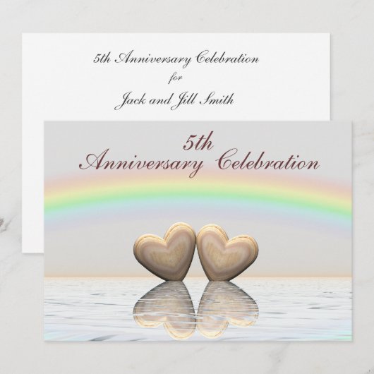 5e Jubileum Wooden Hearts Kaart (Voorkant / Achterkant)