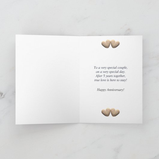 5e Jubileum Wooden Hearts Kaart (Binnen)