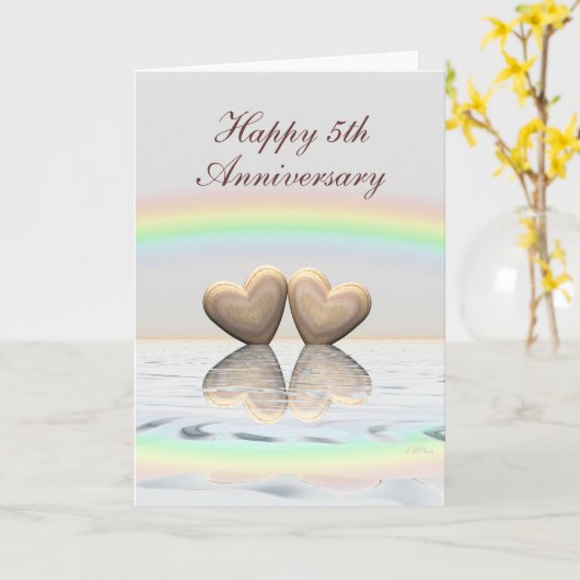 5e Jubileum Wooden Hearts Kaart (Gele Bloem)