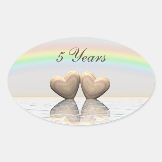 5e Jubileum Wooden Hearts Ovale Sticker (Voorkant)