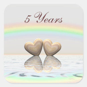 5e Jubileum Wooden Hearts Vierkante Sticker