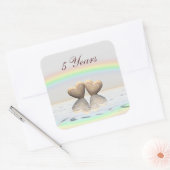 5e Jubileum Wooden Hearts Vierkante Sticker (Envelop)