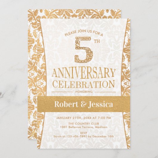 5e jubileumfeest - Goud Wit Kaart (Voorkant / Achterkant)
