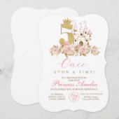 5e Kasteel Gouden Kroon Prinses Bloemen Verjaardag Kaart (Voorkant / Achterkant)