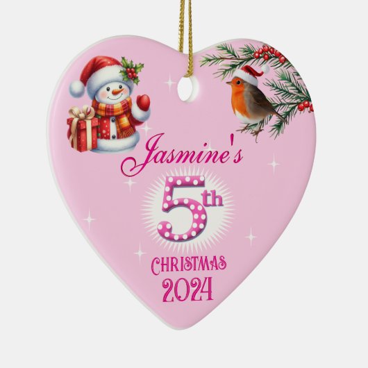 5e Kerst Gepersonaliseerde Meisje Hart Keepsake Keramisch Ornament (Rechts)