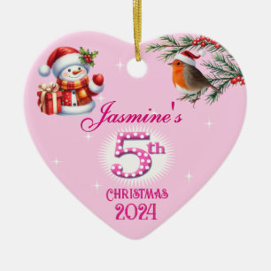 5e Kerst Gepersonaliseerde Meisje Hart Keepsake Keramisch Ornament