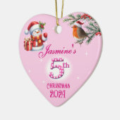 5e Kerst Gepersonaliseerde Meisje Hart Keepsake Keramisch Ornament (Links)